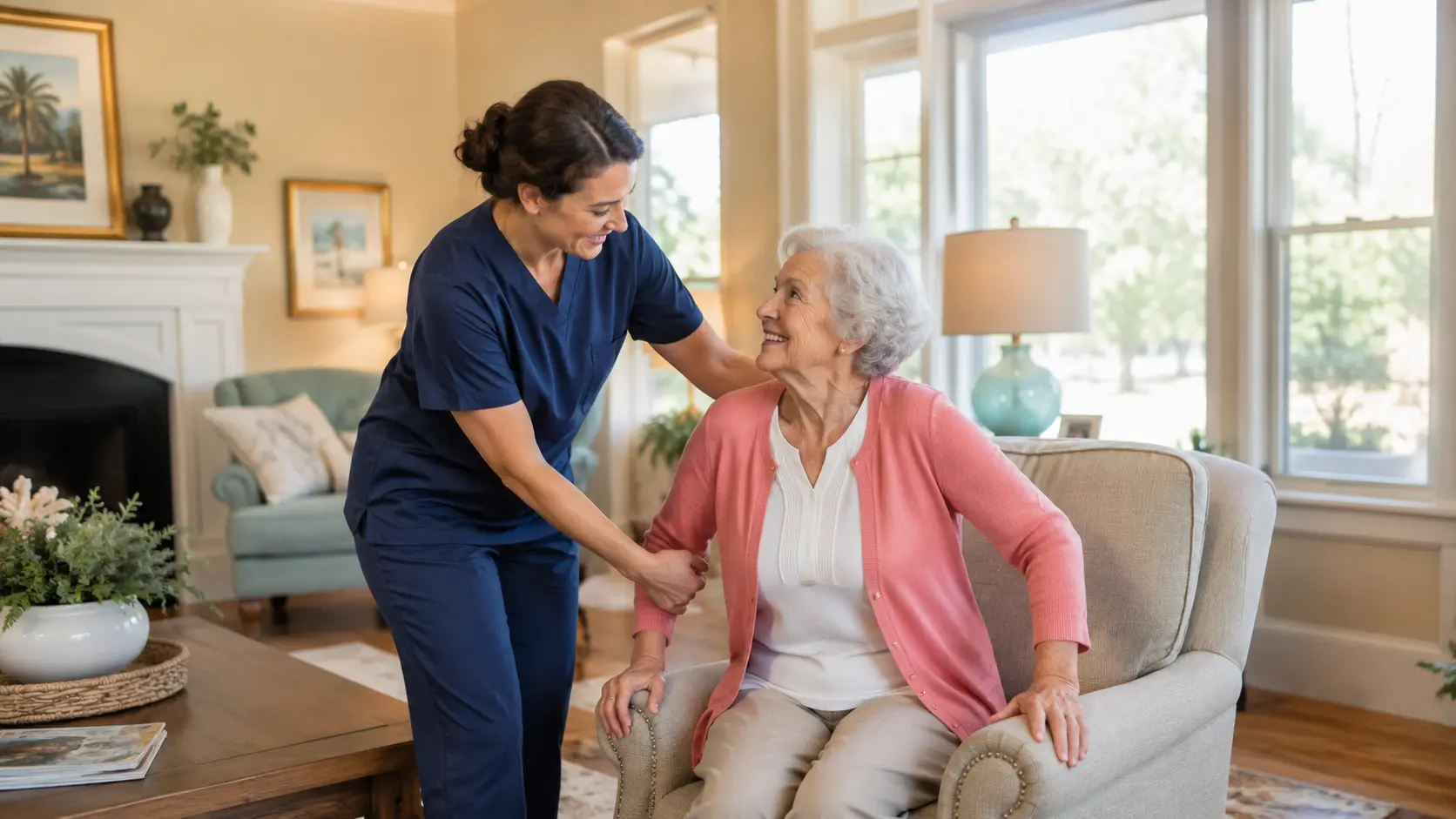 Caregiver providing companionship to a senior client in South Carolina