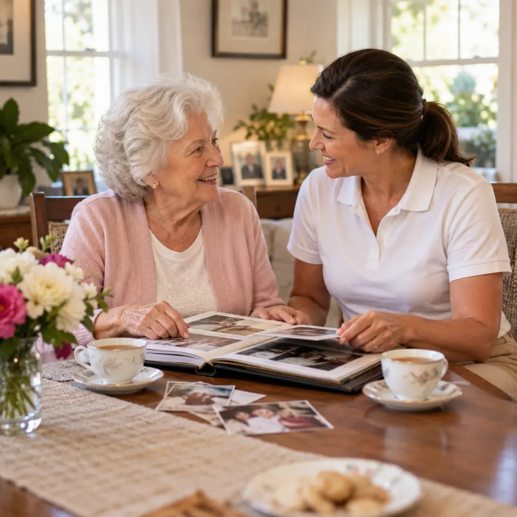 Senior woman enjoying companion care in Columbia SC with a caregiver