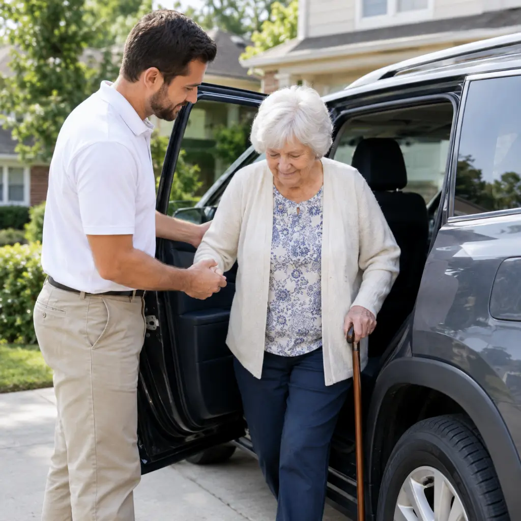 Senior Transportation Services in Columbia SC helping an older woman from a vehicle